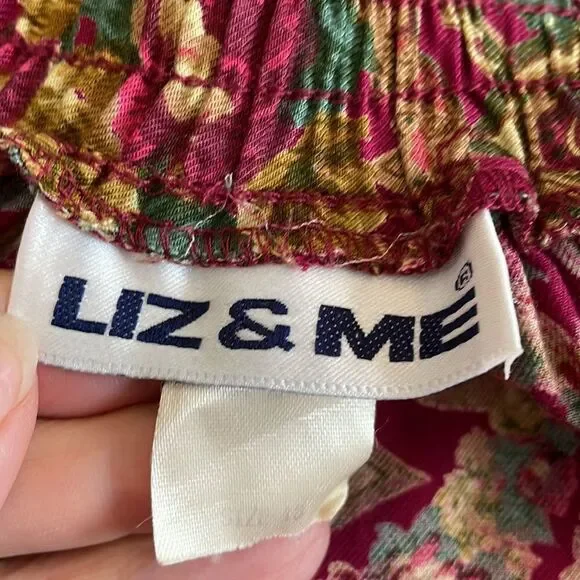 Vtg Liz & Me maroon & green floral paisley full skirt - Picture 7 of 9